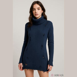 Lovers + Friends navy distressed turtleneck sweater dress M NWT